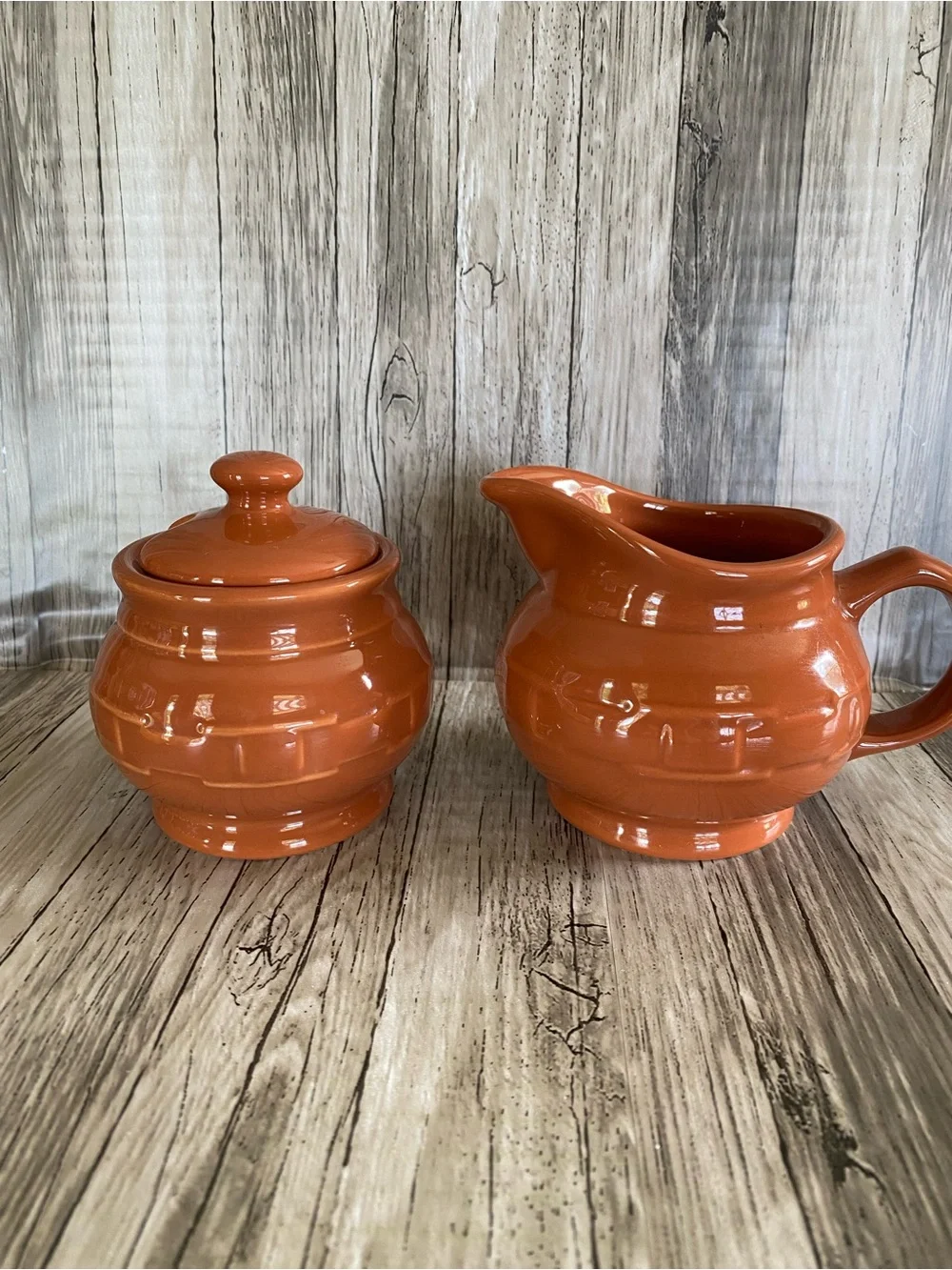 RARE Longaberger Pottery Woven Traditions “Spice” Colored Creamer & Sugar Bowl